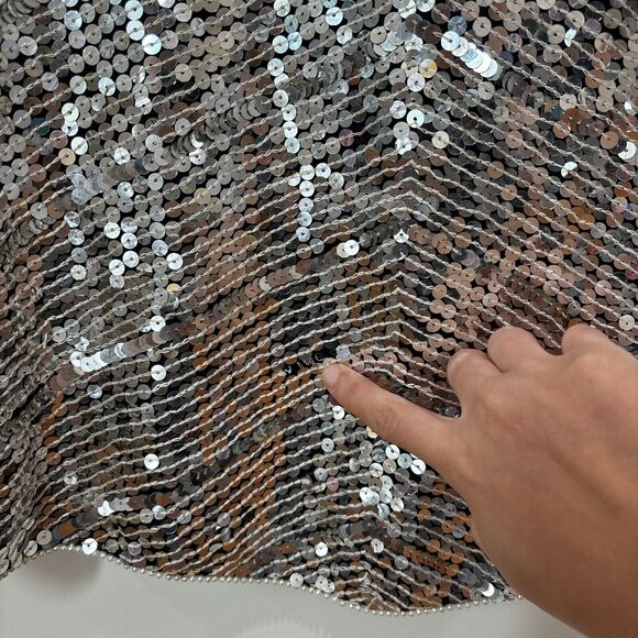 Vintage 100% Silk Silver Sequin Top size Large Art Deco Gatsby 1920s Disco Party - Picture 12 of 14